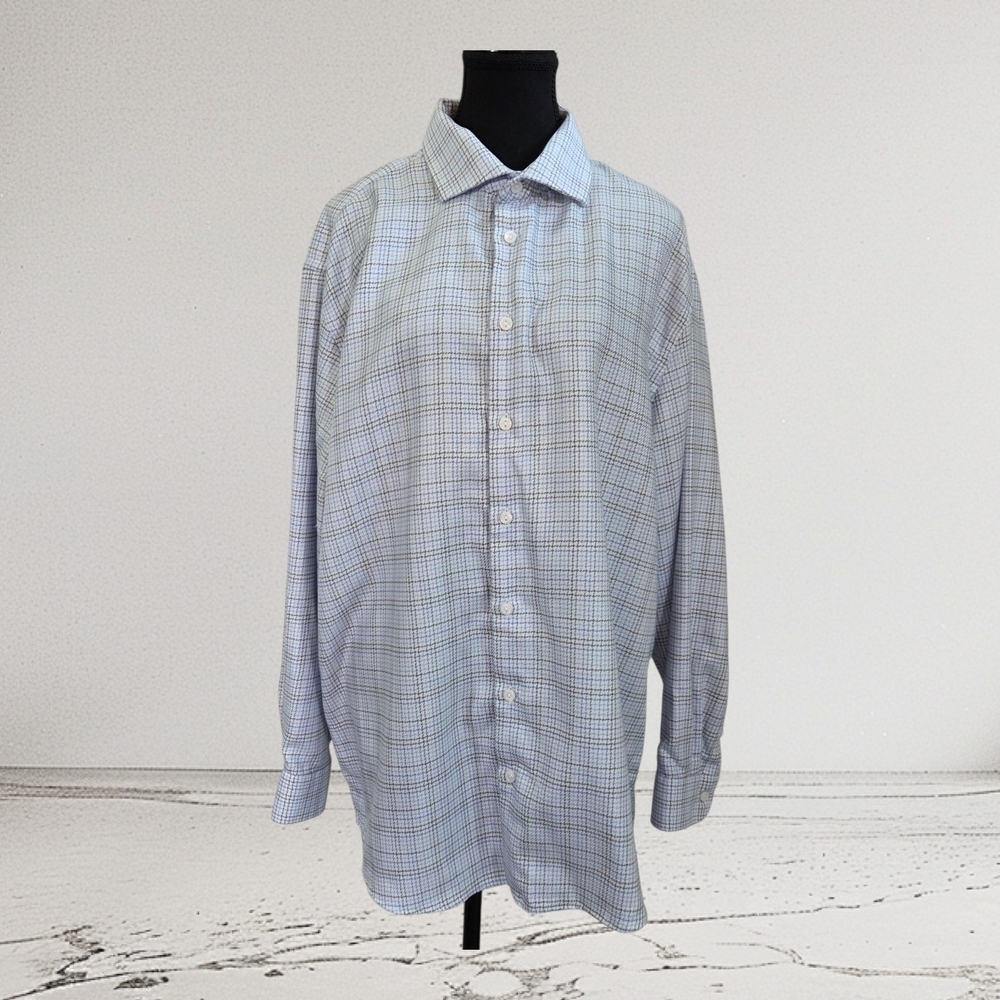 Grafton Classic Blue Plaid Men's Shirt Size 17